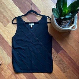 Carducci Black Knit Sleeveless Top with Beaded Detail, size Large
